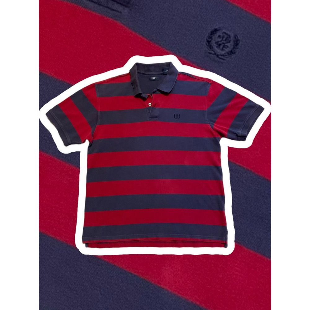 IZOD Blue and Red Striped Polo T-Shirt with logo Men’s Size Large